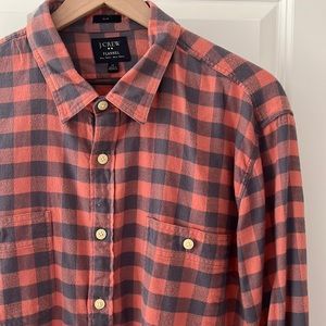 J. Crew, XL, Salmon/Blue, Flannel, 100% Cotton, Long Sleeve Button Down